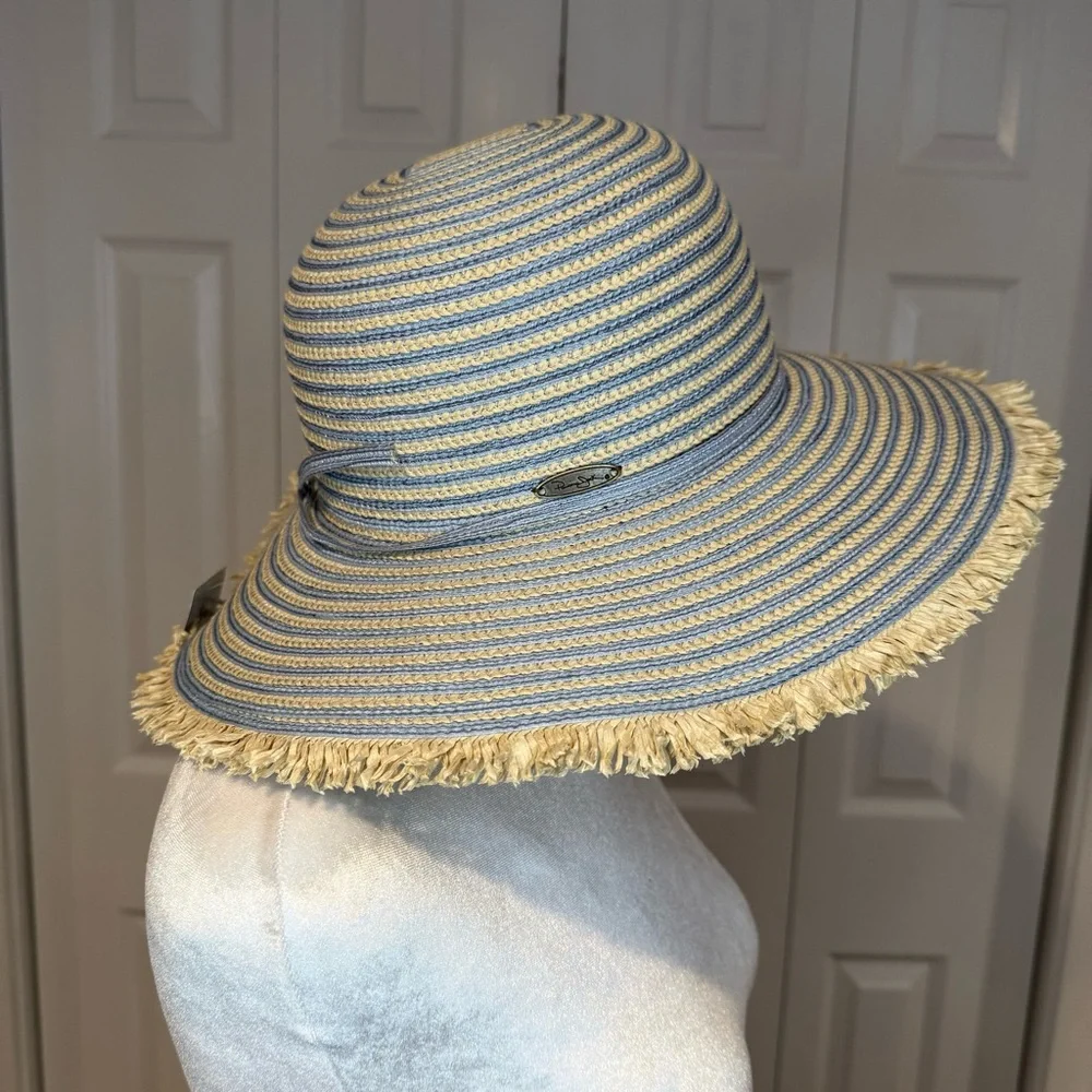 Panama Jack, NWT Blue and Tan Striped Sun Hat